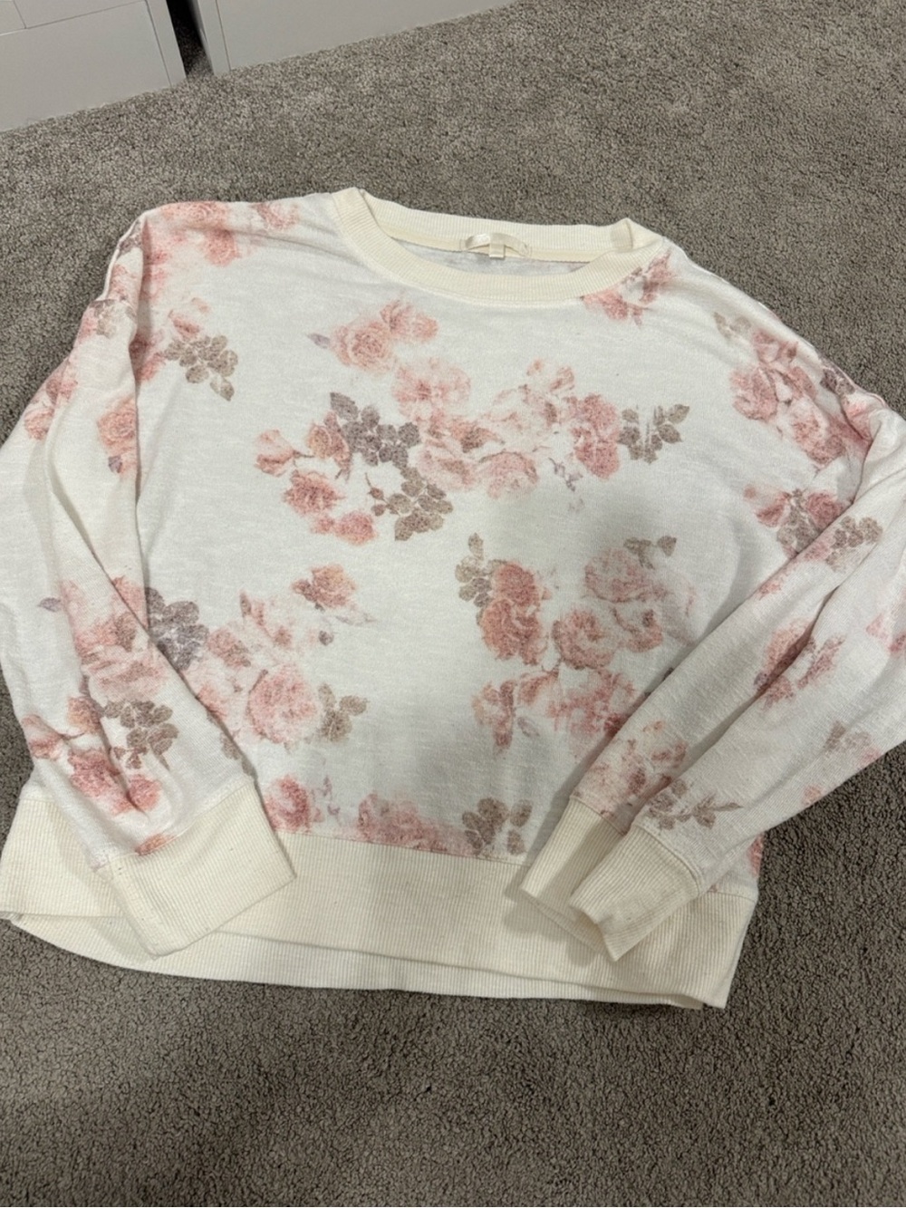 Soft Floral Crewneck Sweater - Pink/Cream